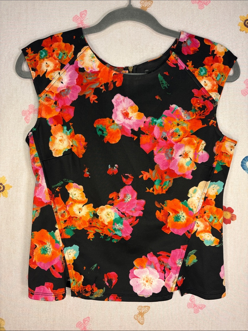 Robert Rodriguez - Black Tank Top with Pink & Orange Floral Print Tailored